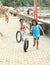 Indonesian girls playing with tires