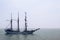 The Indonesian Navy sail training vessel KRI Dewaruci in the middle of javanesse ocean, north Madura, Indonesia. Surabaya,