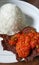 Indonesian Padang Food - Dendeng Balado with rice.