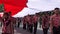 Indonesian scouts unfurl the national flag at the Kirab Kebangsaan (national carnival)