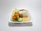 Indonesian special rice, namely lalapan rice with a side dish of spicy fried chicken with fried tofu plus fresh vegetables