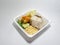 Indonesian special rice, namely lalapan rice with a side dish of spicy fried chicken with fried tofu plus fresh vegetables
