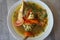 Indonesian traditional food palumara ikan or fish soup served