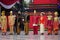 Indonesian with traditional wedding costumes at a celebration of grebeg pancasila