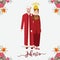Indonesian wedding couple wearing Betawi, Jakarta traditional dress, cartoon vector illustration