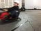 Indoor carting girl motion blur