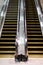 Indoor escalator with view looking up