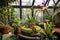 indoor garden with a variety of plants, including succulents and orchids