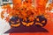 Indoor Halloween ornament- jack o lantern heads with autumn leaves