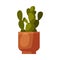 Indoor Houseplant in Clay Pot, Green Potted Prickly Pear Flower for Interior Decoration Vector Illustration on White