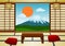 Indoor Japanese Room with Outdoor View Vector Illustration