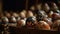 Indoor photography of traditionally painted Easter eggs