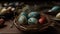 Indoor photography of traditionally painted Easter eggs