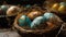 Indoor photography of traditionally painted Easter eggs