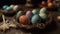 Indoor photography of traditionally painted Easter eggs