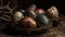 Indoor photography of traditionally painted Easter eggs