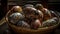 Indoor photography of traditionally painted Easter eggs