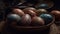 Indoor photography of traditionally painted Easter eggs