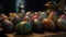 Indoor photography of traditionally painted Easter eggs