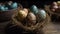 Indoor photography of traditionally painted Easter eggs on a table
