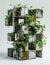 an indoor plant is made from cinder blocks and plants in them