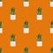 Indoor plant snake tree isolated on orange background is in Seamless pattern - vector