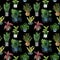 Indoor plant watercolor seamless pattern. Home plants, fig tree, ZZ Plant Zamioculcas,  Snake Plant Sansevieria,  Fiddle Leaf