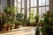 Indoor plants in a large bright room. Generative AI technology