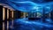 Within an indoor setting, an unmistakable, gracefully curved stream of vibrant blue, crafted from luminous glass, flows upward