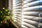 indoor shot of white venetian blinds reducing sunlight