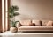 Indoor sofa with home plants. In pastel colors. Minimal relaxation and home decor concept. With copy space.