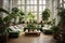 Indoor space featuring green potted plants and couches. Interior