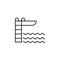 indoor sports, diving board, springboard, trampoline line icon on white backgrou