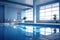 An indoor swimming pool in a soothing blue space, radiating a peaceful ambiance. Where water meets elegance, creating a