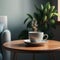 Indoor tranquility coffee cup on table in serene interior