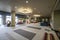 Indoor view of a traditional luxury Japanese hotel lobby, Kosenkaku hotel in Arima Onsen, Japan