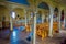 Indoor view of wooden made church in Chonchi, Chiloe island in Chile. Nuestra Senora del Rosario