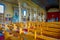 Indoor view of wooden made church in Chonchi, Chiloe island in Chile. Nuestra Senora del Rosario