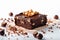 Indulge in allure brownie slice with hazelnuts on white canvas