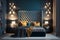 Indulge in the atmosphere of a contemporary lavish bedroom adorned with night lights. AI