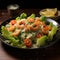 Indulge in a Caesar salad adorned with plump, savory shrimp