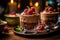 Indulge in decadence with delicious chocolate mousse served in vintage jars on a dark slate.