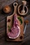 Indulge in the rustic charm of a raw piece of pork loin on a wooden board