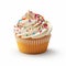 Indulge in the Sweet Bliss of a White Cupcake Adorned with Rainbow Sprinkles!
