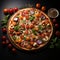 Indulge in a vegetable pizza, captured in all its glory from above