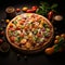 Indulge in a vegetable pizza, captured in all its glory from above