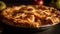 Indulgent apple pie baked to perfection, ready for a savory meal generated by AI