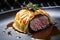 Indulgent Beef Wellington with Buttery, Flaky Pastry and Creamy Mushroom Filling, Served with Garlic Mashed Potatoes