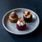 Indulgent bite sized desserts, featuring exquisite chocolate and cake trio