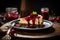 indulgent cheesecake with swirl of cherry or strawberry sauce